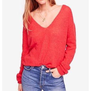 Free People Coral Gossamer V-Neck Alpaca Blend Oversize Sweater L